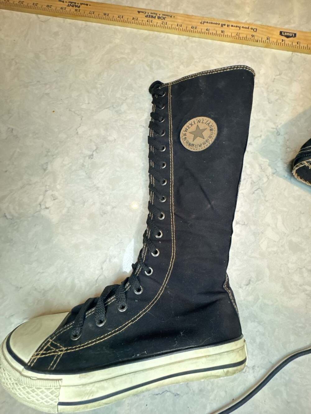 Black Knee High Canvas Boots size 7 laces zip up